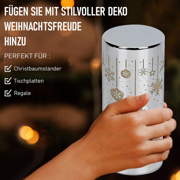 LED-Deko-Zylinder aus Glas mit Weihnachts-Motiven, Silber image number 3