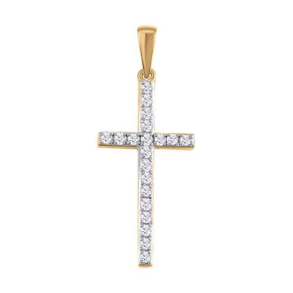 Diamant-Kreuz-Anh&auml;nger, 925 Silber vergoldet ca. 0.33 ct