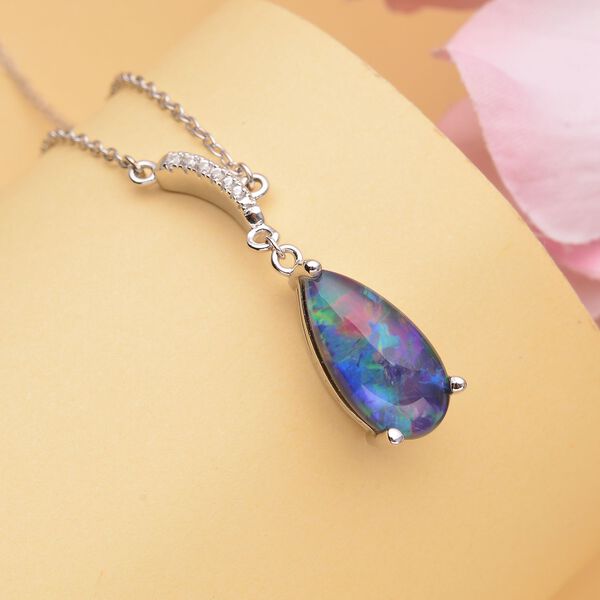 Boulder Opal Triplett und Zirkon-Halskette, 925 Silber rhodiniert, 3,40 ct. image number 3