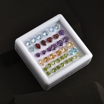 Edelstein-Mix-Box, Afrikanischer Amethyst, Citrin, Roter Granat, Apatit, Peridot, Himmelblauer Topas