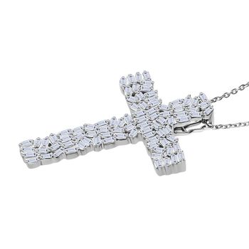 LUXURIANT SI-GH SGL zertifizierter Labor Diamant Kreuz Anh&auml;nger mit 50cm Kette, 925 Silber rhodiniert - 1 ct.