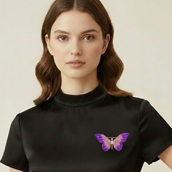 Wei&szlig;er Kristall und mehrfarbige Emaille-Brosche, Schmetterling image number 3