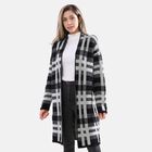 LA MAREY - lange Strickjacke, Karomuster, Weiß und Schwarz