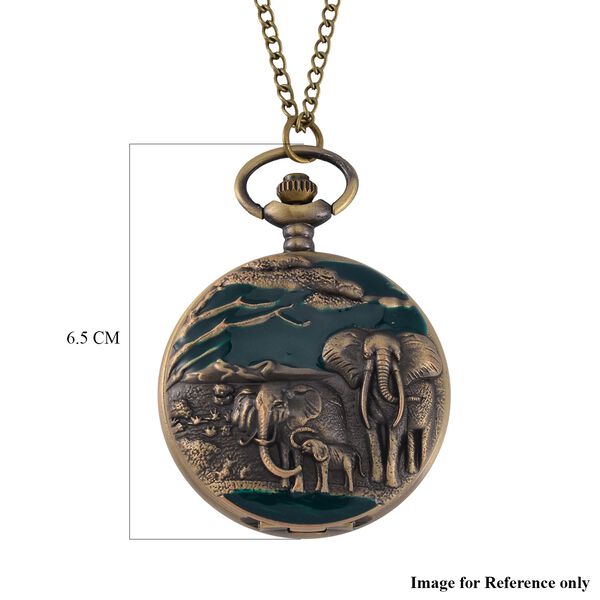 STRADA Antike Bronze Elefantenmuster Taschenuhr, Japanisches Werk, 79 cm antike bronzene Eisenkette image number 8