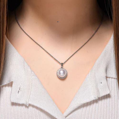 Weiße Süßwasser Perle, Weißer Zirkonia Schmuckset 925 Silber rhodiniert und Edelstahl image number 1