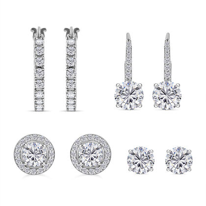 LUSTRO STELLA - 4er Set - Wei&szlig;er Zirkonia Ohrringe, 925 Silber rhodiniert