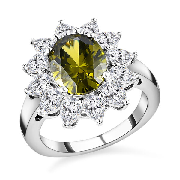 Peridot farbener Zirkonia und weißer Zirkonia-Ring, reines, Ionenbeschichtetes Messing  ca. 7,21 ct image number 4