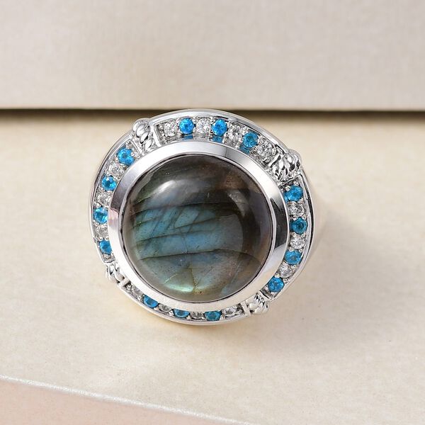 GP Art Déco Kollektion - Labradorit, Neon Apatit und Multi-Edelstein-Ring - 12,10 ct. image number 2