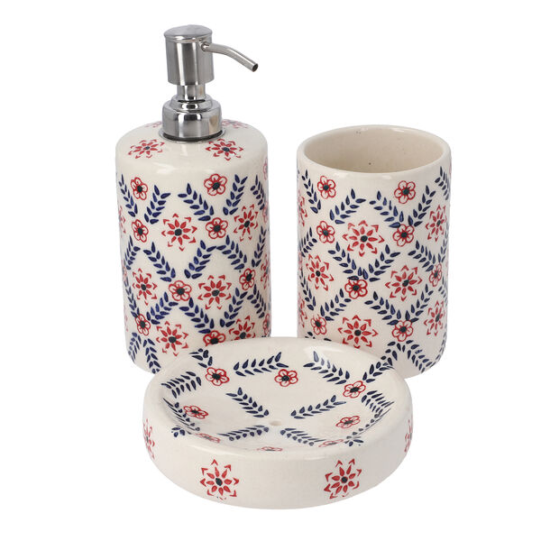 3er-Set f&uuml;r Badezimmer, Rot und wei&szlig;