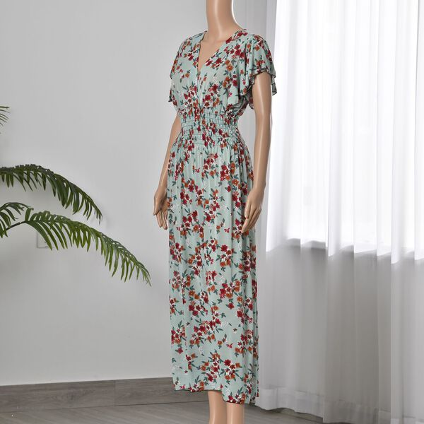 Maxikleid mit gesmokter Taille und Flatter&auml;rmel, 35x125cm, himmelblau image number 3