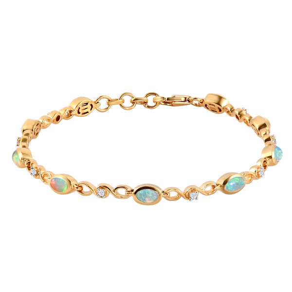 Nat&uuml;rliches, &auml;thiopisches Opal und wei&szlig;es Zirkon-Armband, ca. 19 cm, 925 Silber vergoldet ca. 1,56 ct