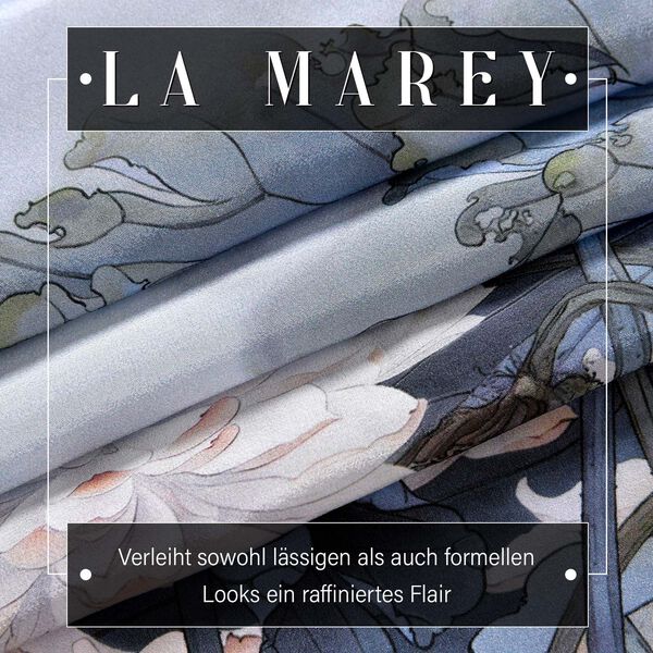 LA MAREY: Premium Selection - 100% Maulbeerenseiden-Halstuch mit Garten Druck, 35x150 cm, Blau image number 2