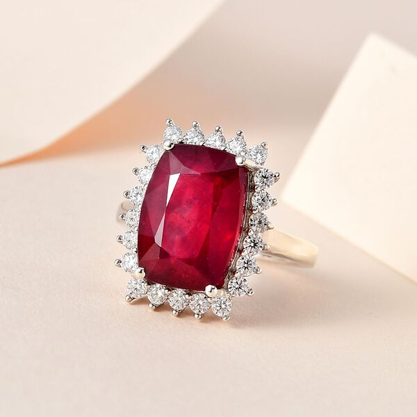 AAA Afrikanischer Rubin und Moissanit-Ring, 925 Silber platiniert  ca. 10,69 ct image number 2