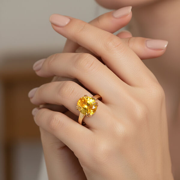 D'Joy - Lichtkranz-Design Sphaleros Quarz Ring 925 Silber 750 Gelb Vergoldet (Gr&ouml;&szlig;e 20.00) ca. 5.19 ct image number 3