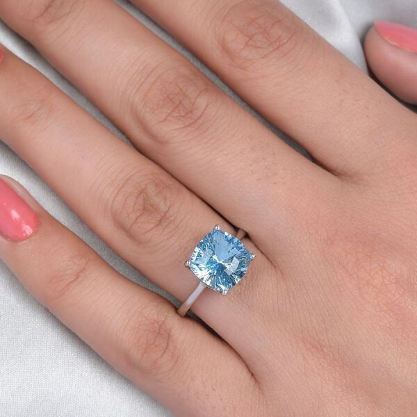 LUSTRO STELLA &Ouml;sterreichischer Aquamarin Kristall Solit&auml;r Ring 925 Silber Platin-&Uuml;berzug image number 3