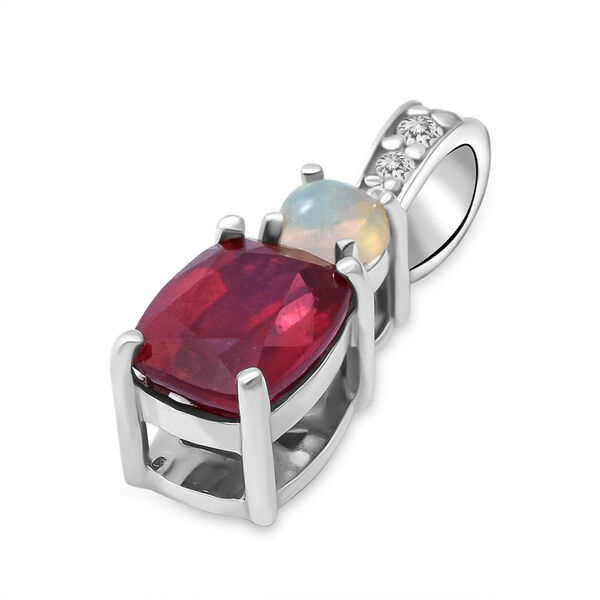 Afrikanischer Rubin, nat&uuml;rlicher, &auml;thiopischer Opal und Zirkon-Anh&auml;nger in Silber image number 3