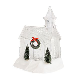 Weihnachts Deko Wasser Lampe Kirche, warmweißes LED, Musikfunktion, 17.2 x 14 x 23 cm, Transparent, Batteriebetrieb 3 x AAA nicht enthalten