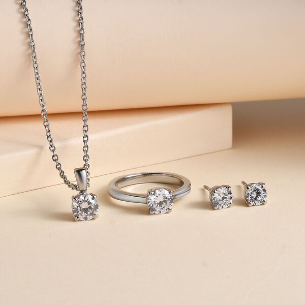 3er Set - Weißes Zirkonia-Schmuckset - 3,40 ct. image number 2