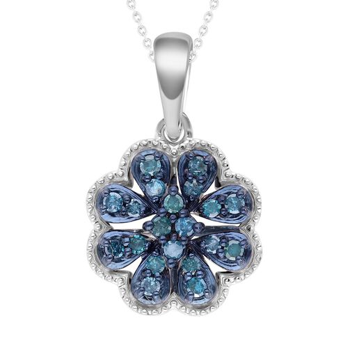 Blauer Diamant Anhänger mit Kette, 925 Silber platiniert ca. 0.25 ct image number 0