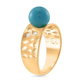 Sleeping Beauty Türkis farbe Muschelperle, Moissanit Ring 925 Silber 750 Gelbgold Vermeil (Größe 16.00)