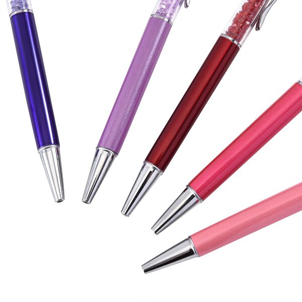 5er Set - Kristall gefüllte Aluminium-Kugelschreiber, rosa/lila image number 2