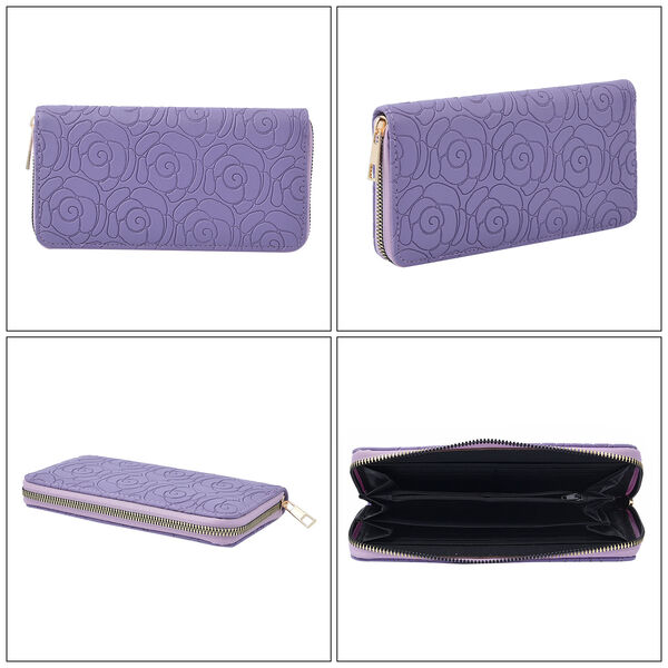 Lange Brieftasche aus naturfreundlichem Kunstleder, 19x2.5x10cm, florales Muster, lila image number 4