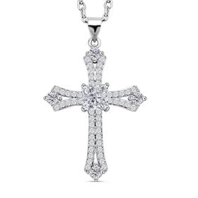 Weißer Zirkonia Kreuz-Kette, reines Messing und Edelstahl, ca. 3.00 ct