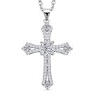 Weißer Zirkonia Kreuz-Anhänger mit Kette, reines Messing und Edelstahl