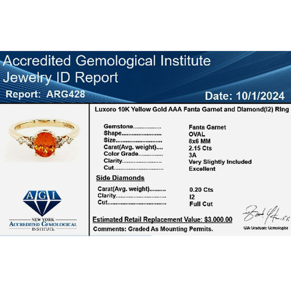 LUXORO zertifiziert und gepr&uuml;ft AAA Fanta Granat und Diamant Ring in 417 Gold - 2,35 ct. image number 6