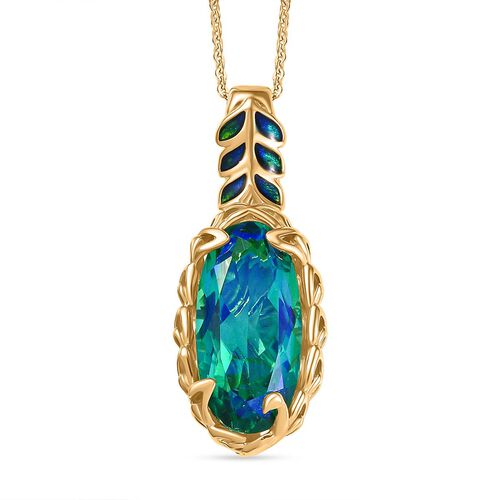 D joy Pfau Quarz Triplette Anhänger mit Kette, 925 Silber 750 Gelbgold Vermeil ca. 10,04 ct. image number 0