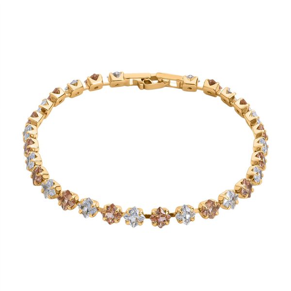 2er Set - Champagner Zirkonia, Wei&szlig;er Zirkonia Armband ca. 19 cm, Nickelfreies Messing, Goldfarben image number 6