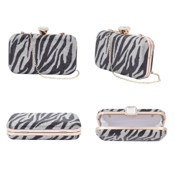 Moderne Clutch verziert mit facettierten Kristallen, 20x4x2cm, Zebra image number 7