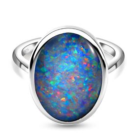 Boulder Opal Triplett Solitär-Ring, 925 Silber platiniert, 6,45 ct.