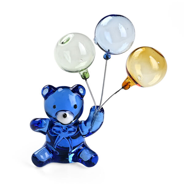 Dekorative Glasfigur B&auml;r mit Ballon Glas 9 cm, Blau
