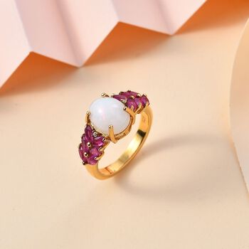 AA nat&uuml;rlicher, &auml;thiopischer Welo Opal, Zirkon und afrikanischer Rubin-Ring - 3,12 ct.