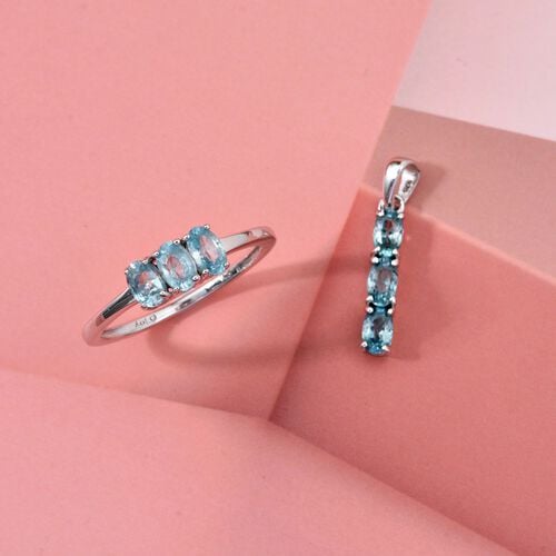 D'joy Blauer Zirkon Schmuckset 925 Silber rhodiniert (Größe 17) (10-15 Werktage Lieferzeit) ca. 2.22 ct image number 1