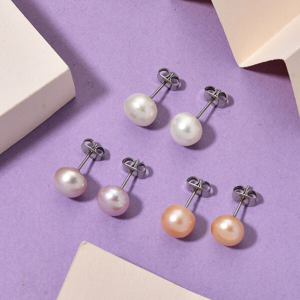 Pfirsich-S&uuml;&szlig;wasser Perle (7-9 mm) Schmuckset 316L Edelstahl image number 2