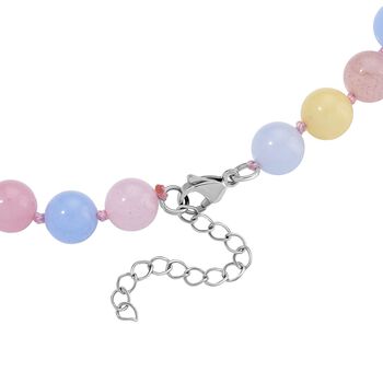 Mehrfarbige Beryll Quarzit Halskette, ca. 45 cm + 5 cm Extender, 316L Edelstahl ca. 270.00 ct