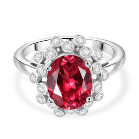 D'joy Lab Grown Padparadscha-Saphir, Wei&szlig;er Zirkon Ring 925 Silber rhodiniert (Gr&ouml;&szlig;e 18.00) ca. 4.02 ct