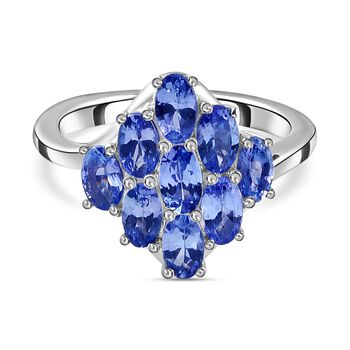 Tansanit-Ring, 925 Silber platiniert (Gr&ouml;&szlig;e 17.00) ca. 2.08 ct