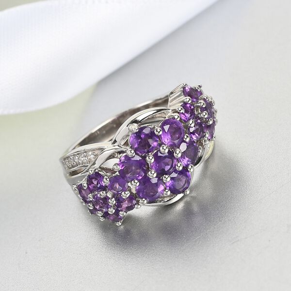 Lusaka Amethyst und Zirkon Ring 925 Silber Platin-Überzug image number 2
