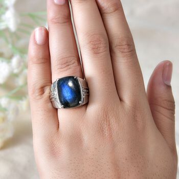 AAA Labradorit Ring 316L Edelstahl (Gr&ouml;&szlig;e 18.00) ca. 14.04 ct