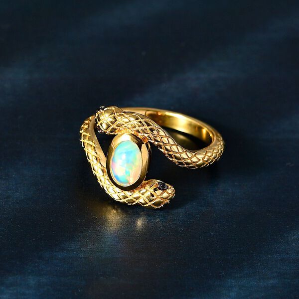 AA Nat&uuml;rlicher, &auml;thiopischer Welo Opal, Schwarzer Spinell Ring 925 Silber 750 Gelbgold Vermeil (Gr&ouml;&szlig;e 17.00) ca. 0,68 ct image number 3