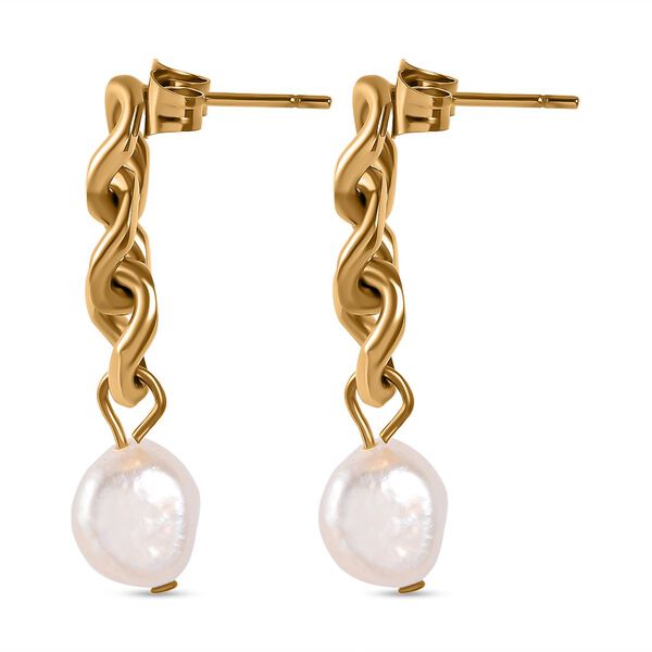 S&uuml;&szlig;wasser Perle Ohrringe Reiner Edelstahl, goldfarben image number 5