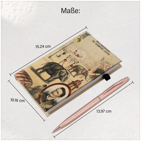 Hardcover Notizbuch mit Kupfer Kugelschreiber, Elefant-Muster, beige image number 5