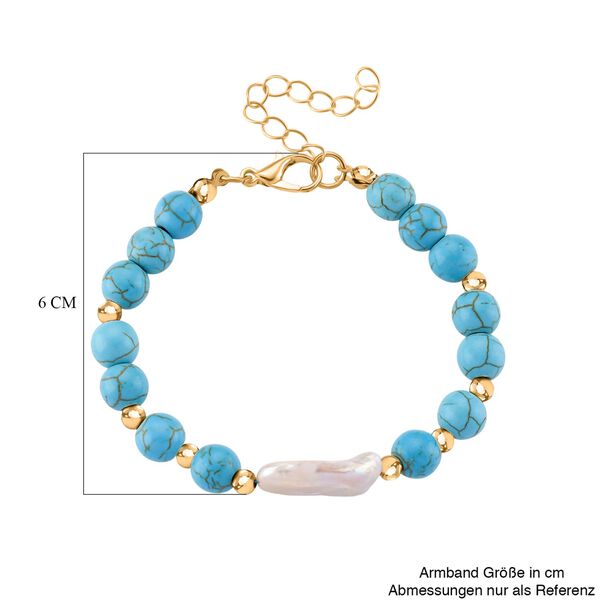 Blauer Howlit, Weiße Keshi Perle Armband, ca. 18cm mit 5cm extender, Reine Legierung goldfarben image number 6