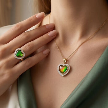 D'Joy Ammolit und Diamant Ring und Anh&auml;nger mit 50cm Kette