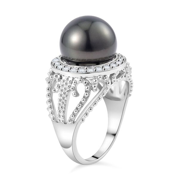 11-12 mm Tahiti Perle und Zirkon-Ring - 0,55 ct. image number 5