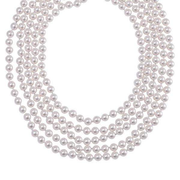 Mehrsträngige weiße Muschelkernperlen-Halskette, 255 cm image number 0