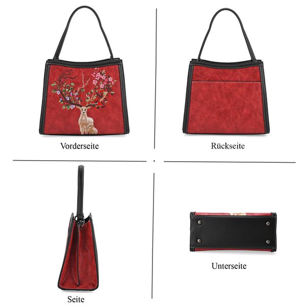 "PU Embroidered crossbody bag Color: Red  Size:  25*11*21cm   Wall: PU Lining: Polyester Exterior:zipped-1,pocket-1 Interior: zipped-2,slid-1 Long Shoulder strap:130cm " image number 5